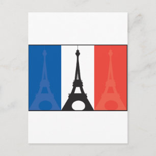 French Flag and Eiffel Tower Postcard
