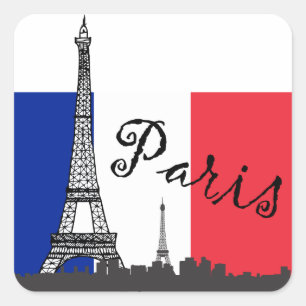 French Flag and the Eiffel Tower Square Sticker