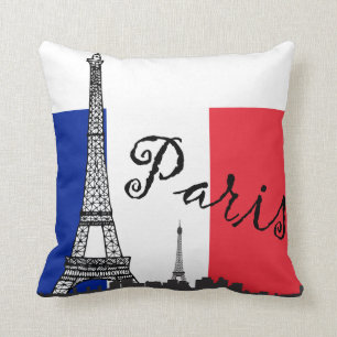 French Flag and the Eiffel Tower Throw Pillow
