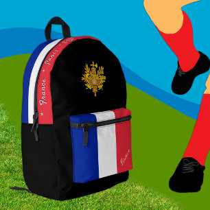 French Flag backpack, France, patriot custom black Printed Backpack