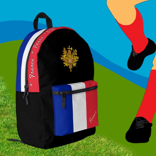 French Flag backpack, France, patriot custom black Printed Backpack (Creator Uploaded)