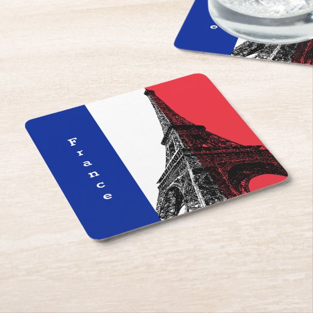French flag coaster, Eiffel Tower, romantic France Square Paper Coaster (Angled)