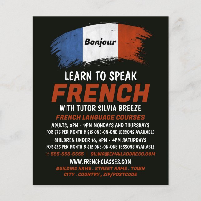 French Flag Design, French Language Course Flyer (Front)
