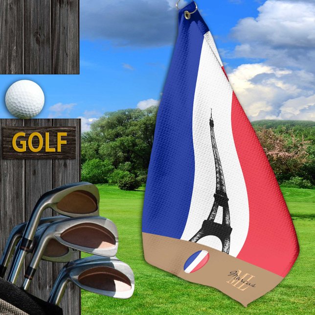 French flag & Eiffel, France monogrammed Golf Towel (Creator Uploaded)