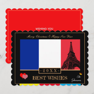 French Flag & Eiffel Happy New Year Wishes France Holiday Card