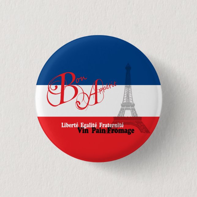 French Flag Eiffel Tower Bon Appetit 1 Inch Round Button (Front)