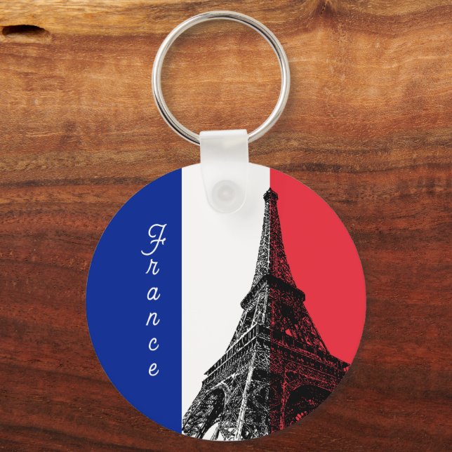 French flag & Eiffel Tower - France / Love sports Keychain (Front)