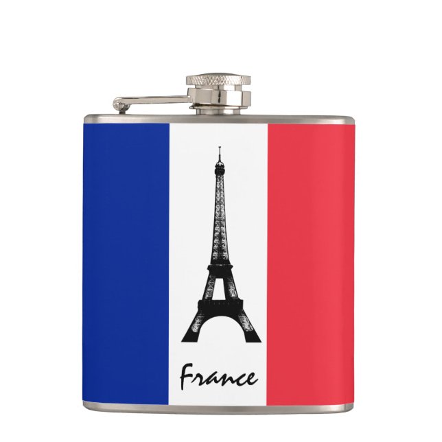 French flag & Eiffel Tower - France /sports fans Hip Flask (Front)