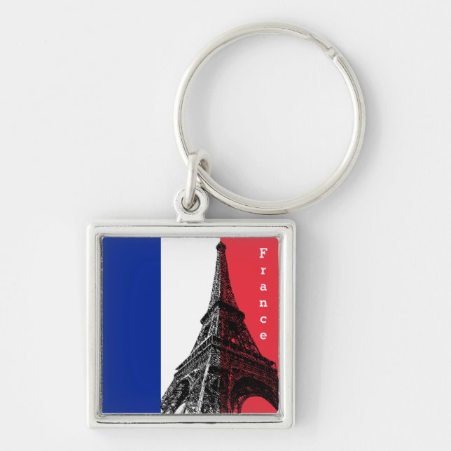French flag & Eiffel Tower - France /sports fans Keychain (Front)