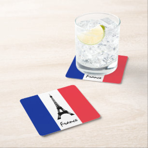 French flag & Eiffel Tower - France /sports fans Square Paper Coaster