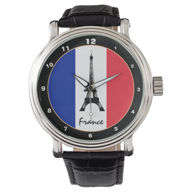 French flag & Eiffel Tower - France /sports fans Watch (Front)