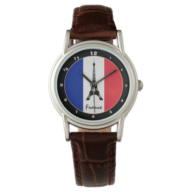 French flag & Eiffel Tower - France /sports fans Watch (Front)