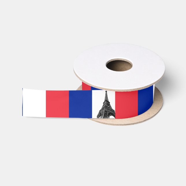 French Flag & Eiffel Tower - France /travel Satin Ribbon (Spool)