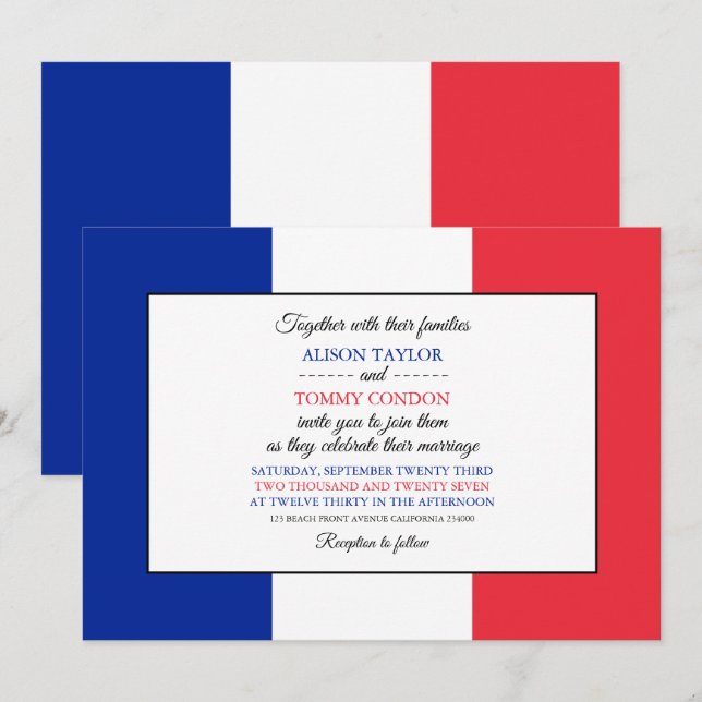 French Flag, Flag of France Wedding Invitation (Front/Back)