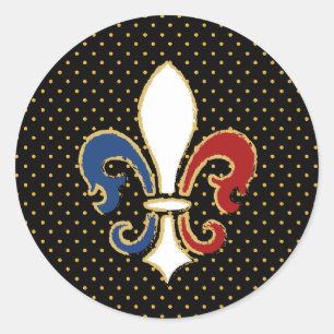 French Flag Fleur de Lis with Gold Classic Round Sticker