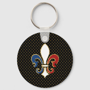 French Flag Fleur de Lis with Gold Keychain
