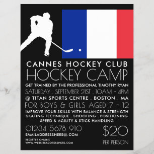 French Flag, Hockey Player, Camp Advertising Flyer