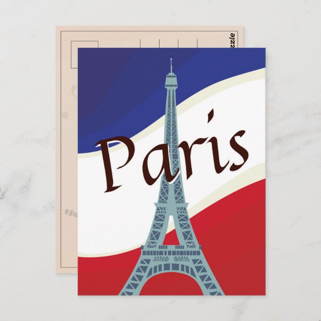 French Flag Paris Eiffel Tower Vacation Travel Postcard (Front/Back)