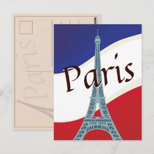 French Flag Paris Eiffel Tower Vacation Travel Postcard