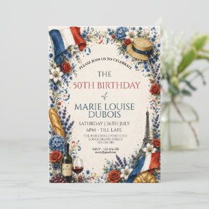 French Flag Paris France Eiffel Tower Party Invitation