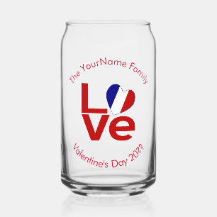 French Flag Red Letters LOVE Personalized Can Glass
