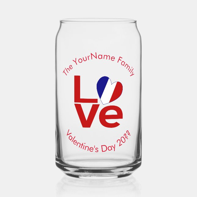French Flag Red Letters LOVE Personalized Can Glass (Front)