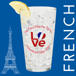 French Flag Red Letters LOVE Personalized Glass