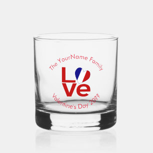 French Flag Red Letters LOVE Personalized Whiskey Glass