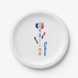 French Flag Rose Personalized Party Paper Plate
