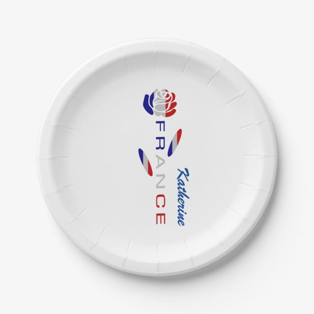 French Flag Rose Personalized Party Paper Plate (Front)