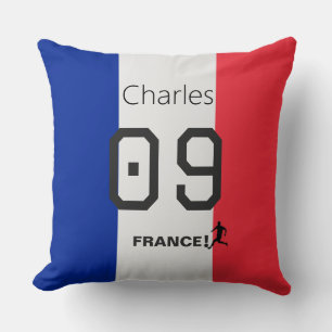 French Flag Soccer Fan Personalized Team Support Throw Pillow
