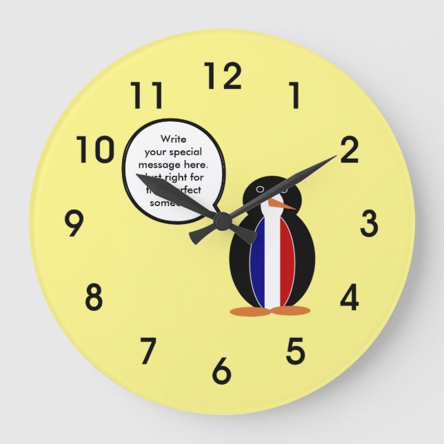 French Flag Talking Ms Penguin Personalized  Large Clock (Front)