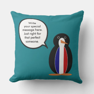 French Flag Talking Ms Penguin Personalized  Outdoor Pillow