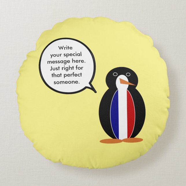 French Flag Talking Ms Penguin Personalized  Round Pillow (Front)