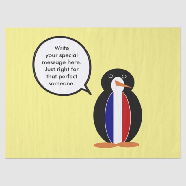 French Flag Talking Ms Penguin Personalized  Tissue Paper (Front)