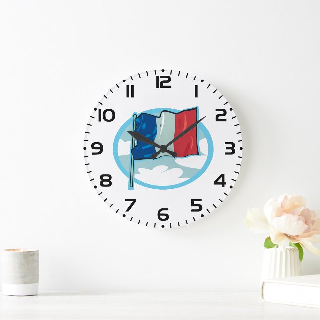 French Flag Tricolour Blue White Red France Large Clock (Creator Uploaded)