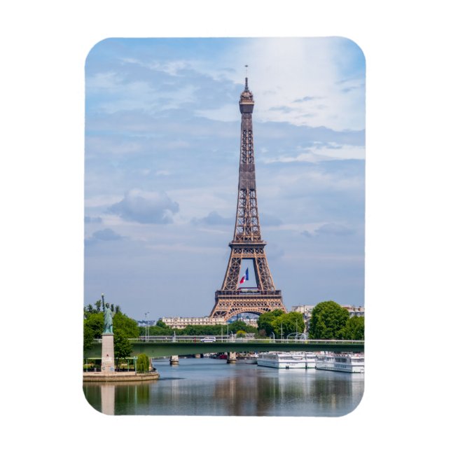 French flag waving in the middle of Eiffel Tower Magnet (Vertical)