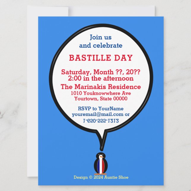 French Flag Wildlife Penguin personalize Gift Invitation (Front)