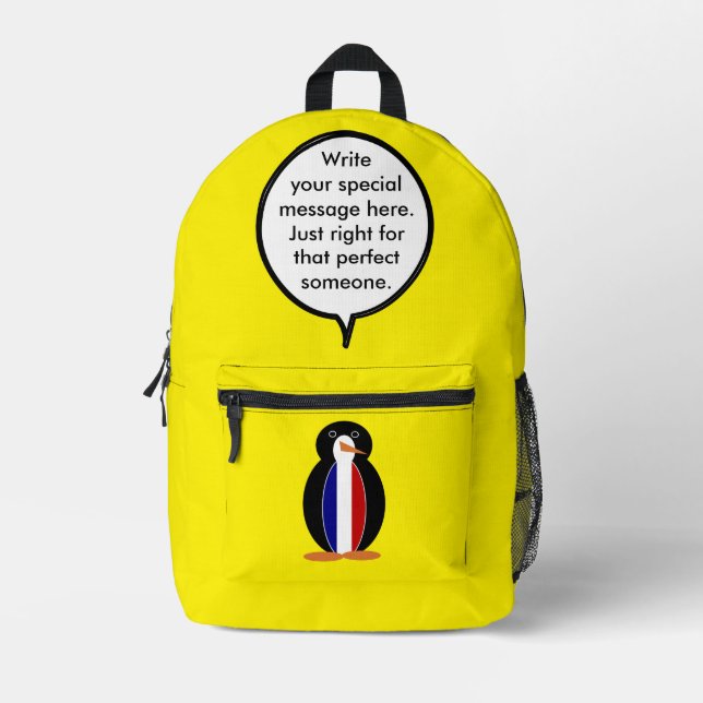 French Flag Wildlife Penguin personalize Gift Printed Backpack (Front)