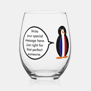 French Flag Wildlife Penguin personalize Gift Stemless Wine Glass