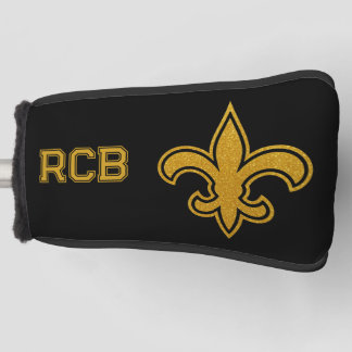 French Fleur De Lis Initials Gold and Black Putter Golf Head Cover