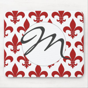 French Fleur de lis Monogram Red Mouse Pad