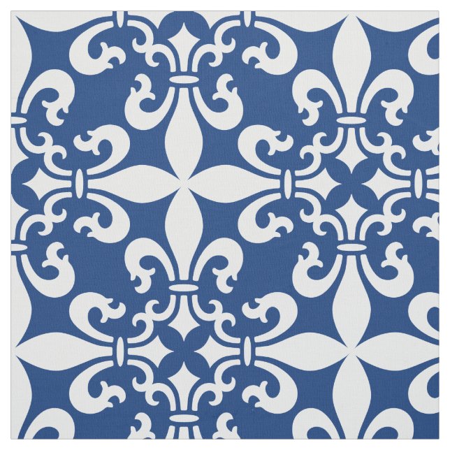 French Fleur de Lys Pattern Royal Blue Fabric (Swatch)