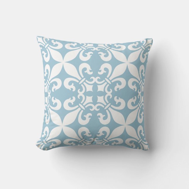 French Fleur de Lys Pattern Sky Blue Throw Pillow (Front)
