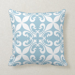 French Fleur de Lys Pattern Sky Blue Throw Pillow