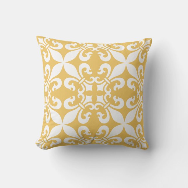 French Fleur de Lys Pattern Yellow Throw Pillow (Front)