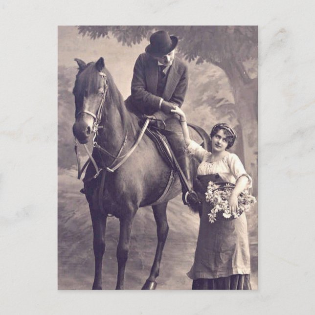 French Flirt - Vintage Romantic Horse Postcard (Front)