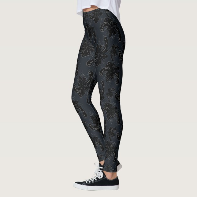 French floral back on black leggings (Left)