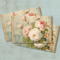 French Floral Blue Pink Vintage Ephemera Decoupage