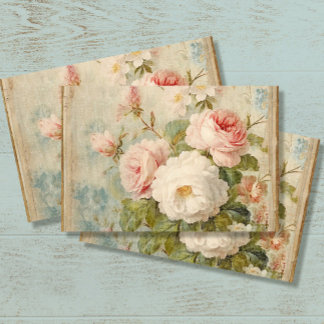 French Floral Blue Pink Vintage Ephemera Decoupage Tissue Paper